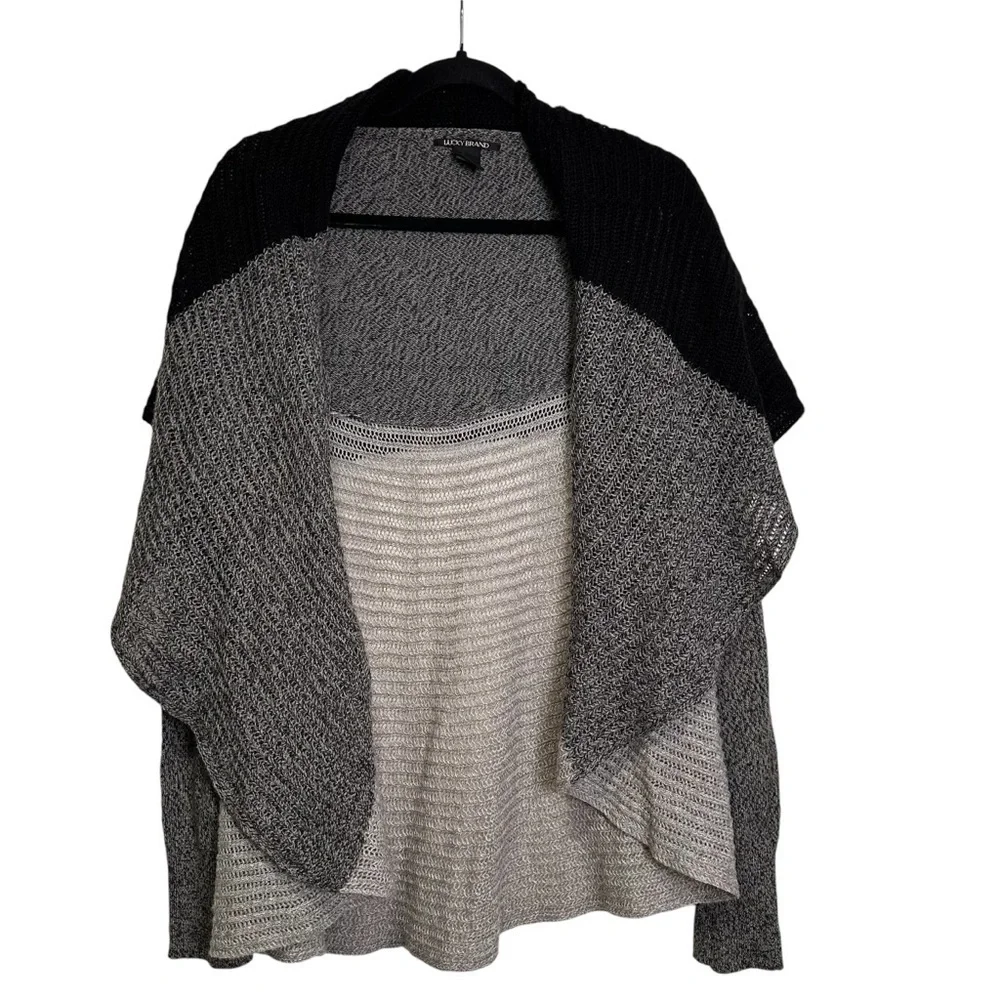Lucky Brand Women’s MED Black & Gray Knit Wool Blend Cardigan - Picture 1 of 7